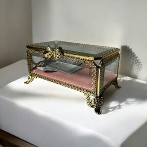 Antique style Beveled Glass Footed Jewelry Dresser Trinket Box new…
